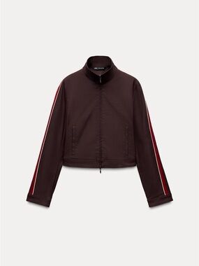 Zara Burgundy Track Jacket with Red & White Side Stripes
